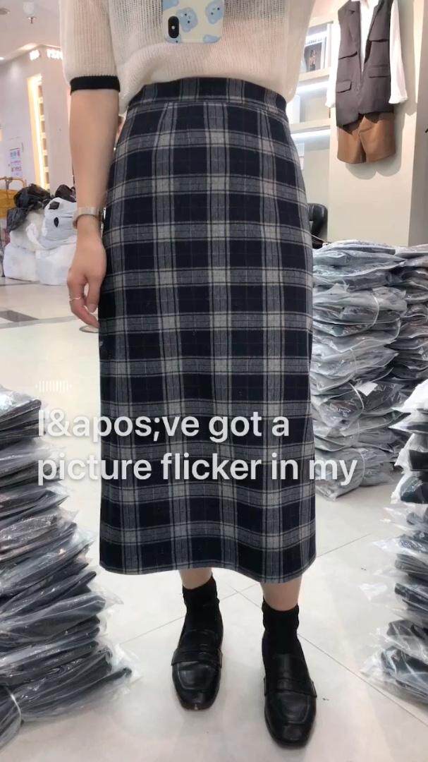 格子半身裙秋季韩版高腰开叉包臀两色厚，女装半身裙，LC裤子
