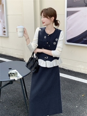 主推现货-2025年秋季新款气质时尚休闲显瘦马甲打底三件套女，女装套装/套裙，霓裳依族