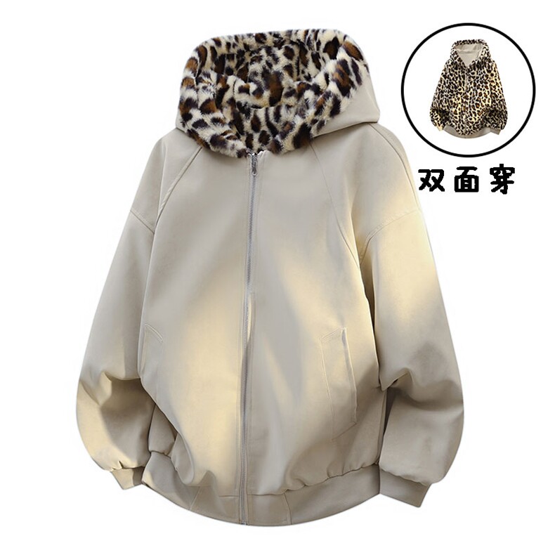 数据款座山雕荔枝纹双面穿PU皮豹加绒男女连帽棉衣PYM659P100，男装棉衣，电商A128