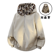 数据款座山雕荔枝纹双面穿PU皮豹加绒男女连帽棉衣PYM659P100，男装棉衣，电商A128