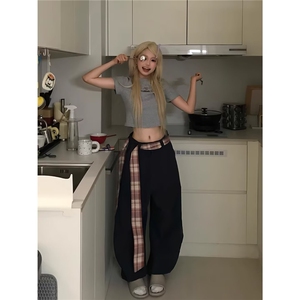 特大码高街甜辣风直筒牛仔裤女胖mm蝴蝶结绑带设计感裤子阔腿长裤图片