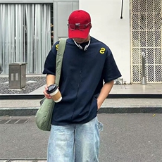 万针全刺绣工艺抖音得物高品质260克重磅纯棉双纱美式高街短袖T恤，男装T恤，电商A486-1