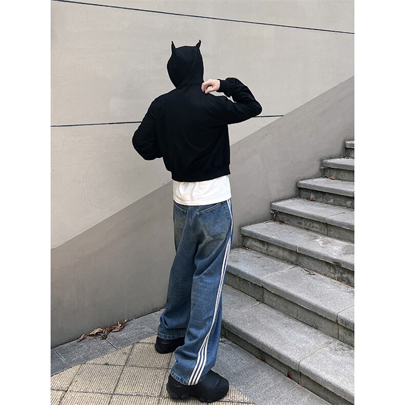 B221美式ins高街小众宽松三条杠运动牛仔裤LK23130-P60控78,男装牛仔裤,电商B221