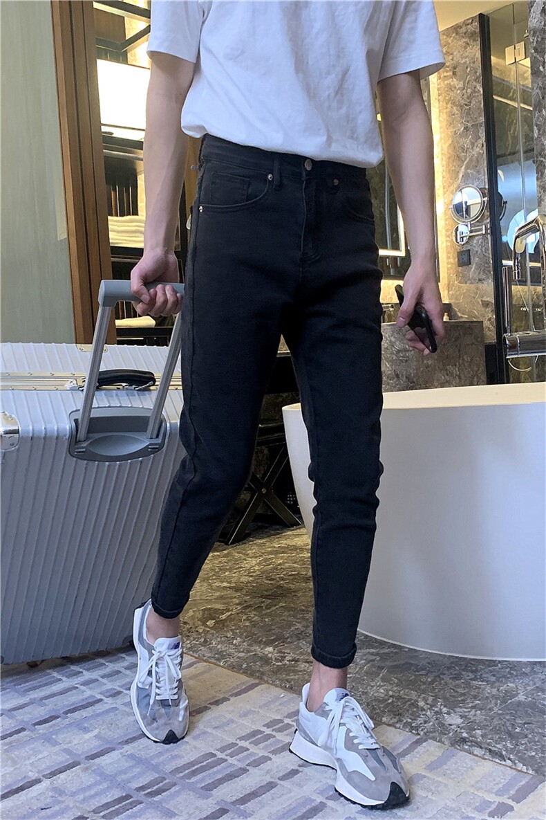 B230档黑灰色修身小脚弹力显瘦铅笔裤男百搭简约九分裤,男装休闲裤,电商B230