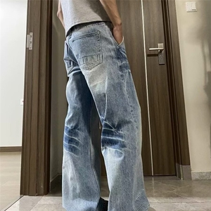 水洗百搭直筒长裤美式复古潮牌高街做旧宽松阔腿裤男女A3115-P50图片