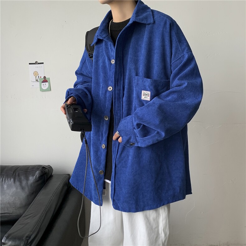 港风秋冬灯芯绒夹克外套长袖韩版衬衫宽松衬衣男女ins潮H202/P45，男装衬衫，钱塘713