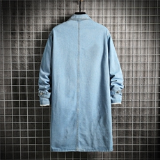 FY662-P78M-5XL网格长款牛仔风衣男士大码外套，男装风衣，星座103A