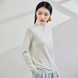 2024秋冬新款35%山羊绒女士净面高翻领羊绒衫图片