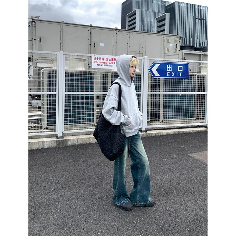 灰色cleanfit男生短款卫衣美式重磅连帽大帽衫廓形外套潮WY004P48,女装短外套,电商B312