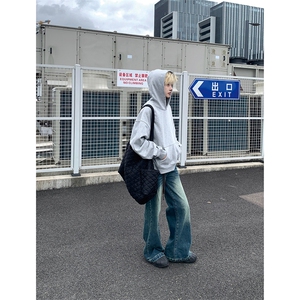 灰色cleanfit男生短款卫衣美式重磅连帽大帽衫廓形外套潮WY004P48图片