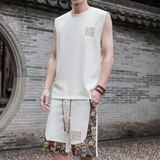 夏季小熊短裤休闲运动套装男刺绣背心两件套汗衫A266-TZ1108-P46，男装牛仔裤，电商A266