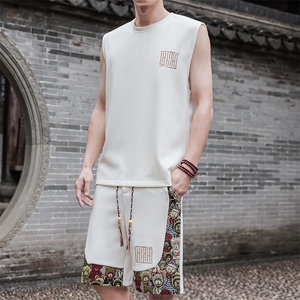 夏季小熊短裤休闲运动套装男刺绣背心两件套汗衫A266-TZ1108-P46