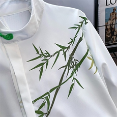 新中式盘扣竹子印花免烫衬衫男装唐装风长袖衬衣LS805P37，男装衬衫，星座1013-5