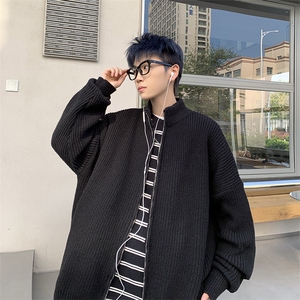 春秋季潮高街宽松落肩袖拉链毛衣男开衫外套针织衫男毛衣YM005图片