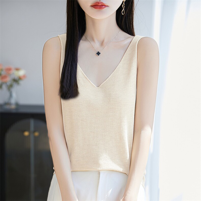 新款100纯羊绒V领镂空针织吊带纯色百搭性感时尚精仿羊绒衫女内搭,女装T恤,暖烁特种纱工厂店