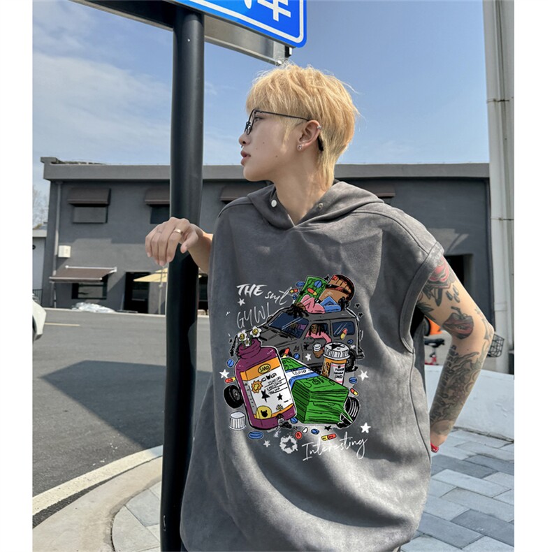 麂皮绒连帽背心坎肩男T恤美式港风JLB459-P30控48,男装T恤,电商B370