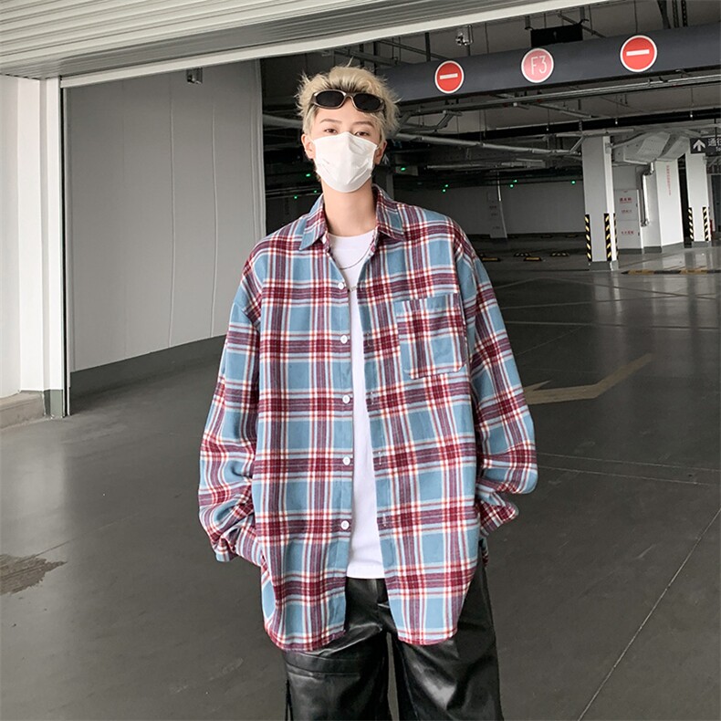美式复古长袖衬衫男女宽松格子衬衣设计休闲外套上衣潮CS033-P40图片