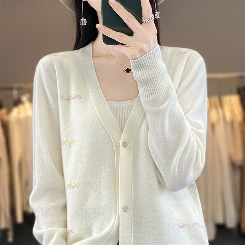 秋冬新款羊毛提花小开衫显瘦百搭时尚女装羊毛衫,女装羊毛衫,秋虹羊绒