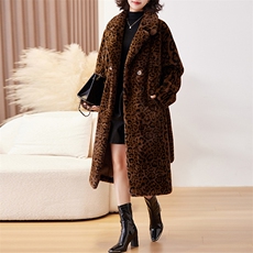 中长款风衣豹纹外套女秋季2024年新款韩版宽松显瘦小个子过膝大衣，女装皮草，潮流依族