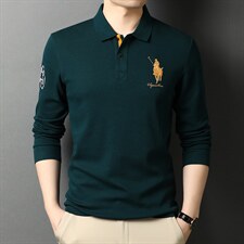 翻领刺绣男士长袖t恤春秋季2023新款中年爸爸装商务休闲上衣服，男装T恤，电商B212（原钱塘6029）