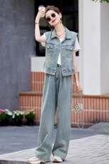 现货新款夏装2024年休闲潮流牛仔套装，女装套装/套裙，众宇琦