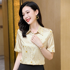 大牌真丝衬衫女短袖印花杭州桑蚕丝上衣衬衣气质小衫半袖2025夏装，女装衬衫，阿舍尔精品
