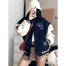 1506-1/JA2201/P64徽章拼接撞色棒球服外套男女冬季重磅宽松夹克，男装夹克，星座1506-1