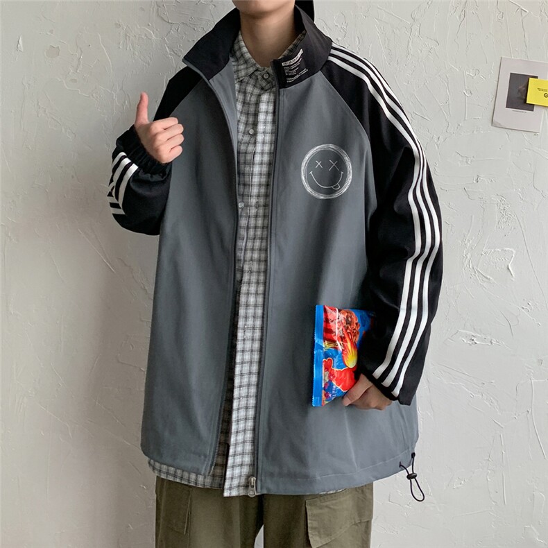 秋冬韩版潮流宽松学生夹克男立领港风外套潮男JK6101P55控68,男装夹克,电商A268A