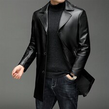 X19055秋冬新款海宁皮衣男士中长款绵羊皮夹克西装领P810，男装皮衣，电商B360