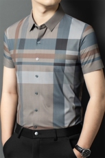 QLM15278夏季薄款休闲短袖衬衣中年男式爸爸装衬衫格子半袖，男装衬衫，电商B360