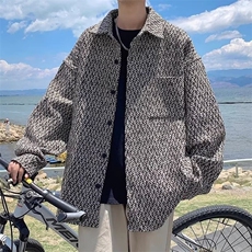 复古小香风毛呢夹克编织提花衬衫外套男女1001-1-XF027-P55，男装夹克，星座1001-1