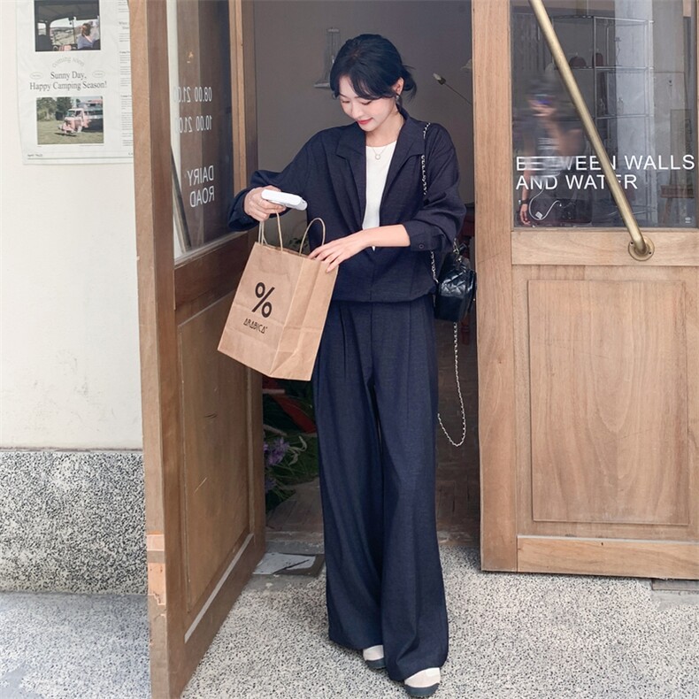 甜酷风牛仔衬衫阔腿裤套装女2025秋季新款休闲宽松显瘦减龄两件套,女装套装/套裙,浙宝217