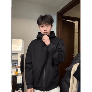 抖音得物高品质 26春装美式高街重磅宽松结构高领连帽卫衣外套W60图片