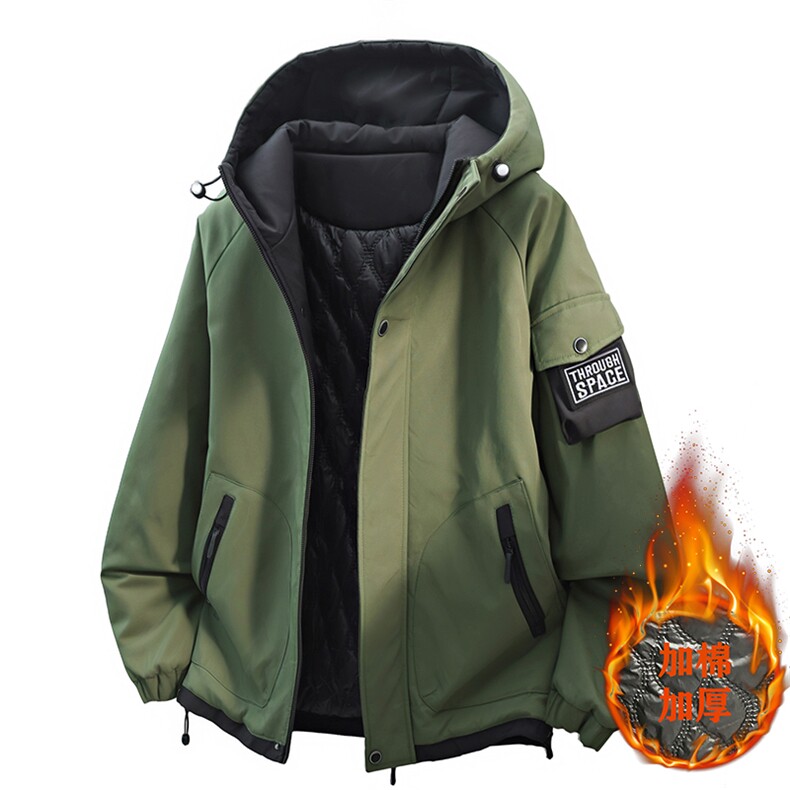 1018-647R-P75连帽外套男新款大码宽松加厚工装夹克冲锋二棉衣服，男装夹克，星座1018