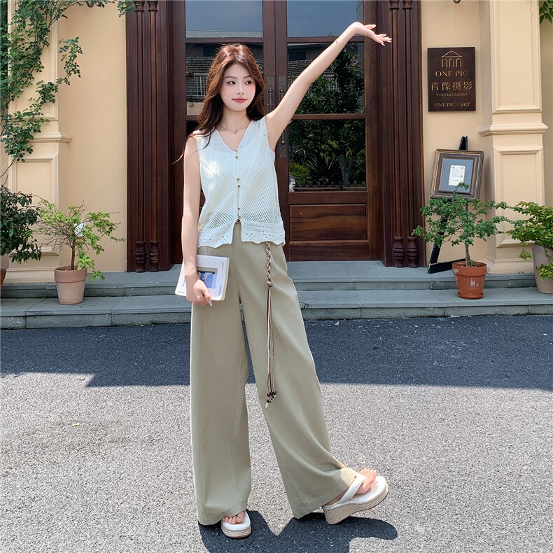 2026针织上衣+设计感杏色高腰阔腿裤女夏版型超好宽松垂感套装,女装套装/套裙,艾米莉亚