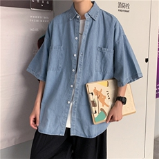 夏季薄款牛仔衬衫男短袖休闲港风百搭韩版潮流宽松外套CS051-P40，男装衬衫，星座1008