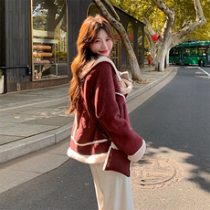 2025冬季新款安克拉红羊羔毛外套配包203-8820-P190-K258，女装羊羔毛/颗粒绒，帛锦泉