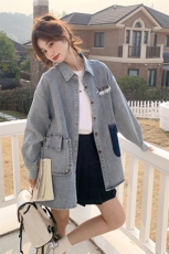 时尚春季牛仔外套女中长款宽松显瘦百搭休闲上衣，女装短外套，秋水欣儿