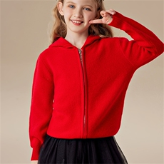 男女通用拉链带帽有帽不可拆春秋冬时尚，童装儿童羊绒衫，六一童装