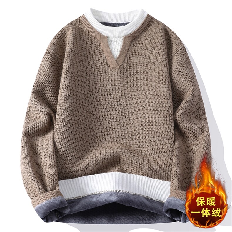 复古拼接假两件毛衣男加绒加厚保暖宽松针织衫ZB6012JR-特价P60,男装针织衫/毛衣,电商A007