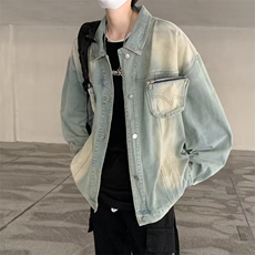美式复古水洗扎染牛仔外套秋季新款潮牌翻领夹克M2115-P65，男装夹克，星座1109-3
