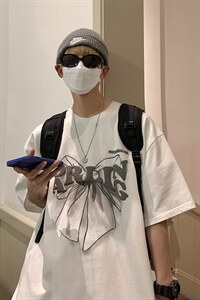 美式蝴蝶结情侣款设计感上衣夏季发泡印短袖T恤男 A071-9003-P30图片