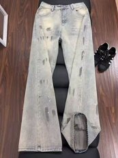 高街泼墨涂鸦牛仔裤男设计感小众潮牌宽松直筒阔腿裤LM20411-P48，男装牛仔裤，星座1008