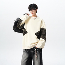 8XL-M春秋季圆领拼接撞色民族风卫衣男新款潮牌上衣服WY005P58，男装民族服装，电商B312
