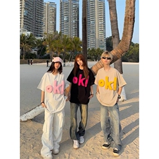 网图有货美式复古立体OK字母短袖T恤男女情侣宽松上衣A529-P38，男装T恤，星座1505