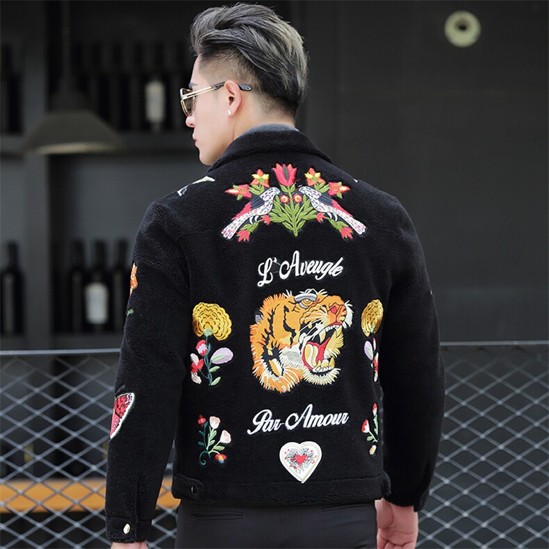 X冬季新款羊毛外套男士羊剪绒皮草刺绣潮男羽绒服,男装皮衣,电商B360