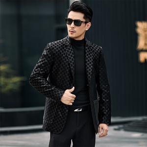 BG58005春秋新款男士海宁皮衣西服夹克绵羊皮真皮皮衣男西装图片
