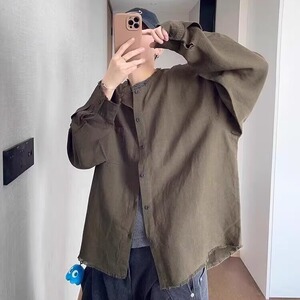 有货DS290-特批38日系复古毛边设计感长袖衬衫男士春秋图片