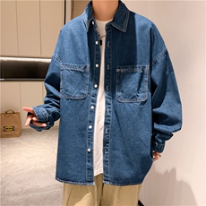 工装牛仔衬衫男秋季新款ins潮流薄款衣服宽松休闲开衫长袖衬衣，男装衬衫，星座505-2（原电商A260-1)