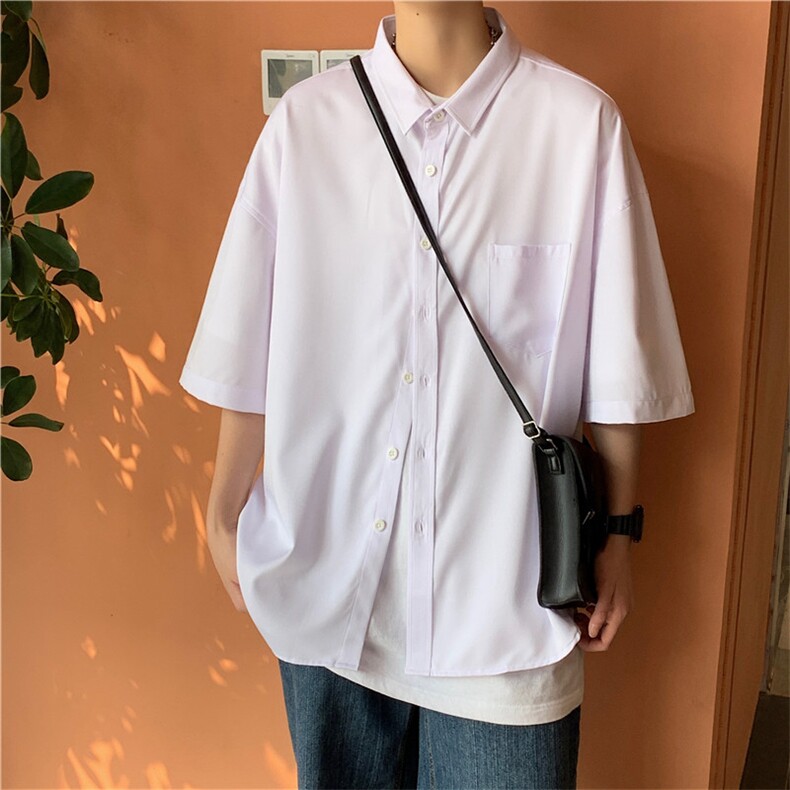 直播品质港风宽松短袖衬衫五分痞帅慵懒半袖衬衣A338-1D01P40,男装衬衫,电商D325